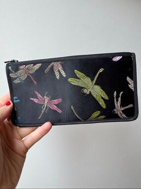 Cathayana Whimsygoth Black Dragonfly Embroidered Zip Wallet